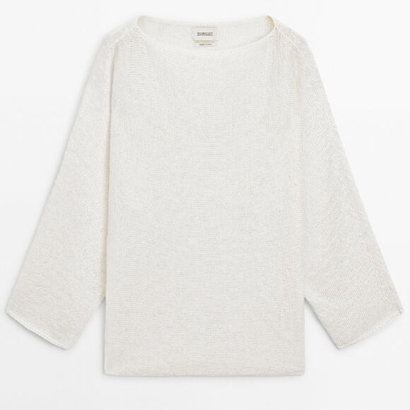 Massimo Dutti Cream Knit Open Neck Sweater - Picture 2 of 12